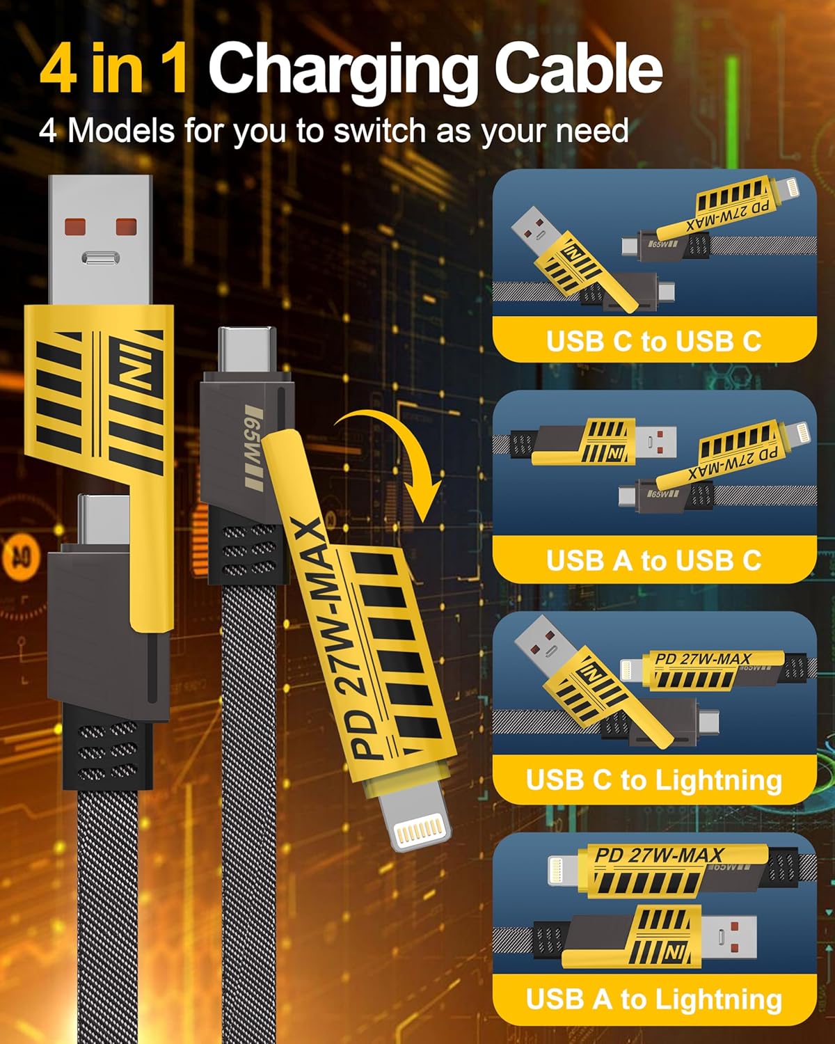 4 in 1 Charging USB Cable (6 Months Warrenty)